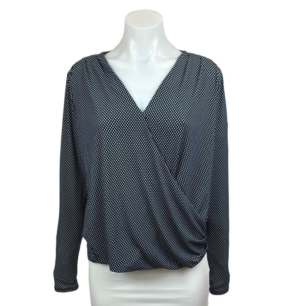 Banana Republic Womens Geometric Dot Print V Neck Wrap Long Sleeve Blouse Top XS
